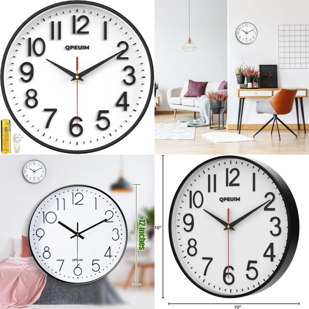 

Настенные часы 10 дюймов 12-дюймовые бесшумные 3D стереозвуки на батарейках Современные декоративные часы для гостиной, спальни, офиса, дома