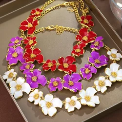 New Retro Flower Red and White Earrings Necklace Set