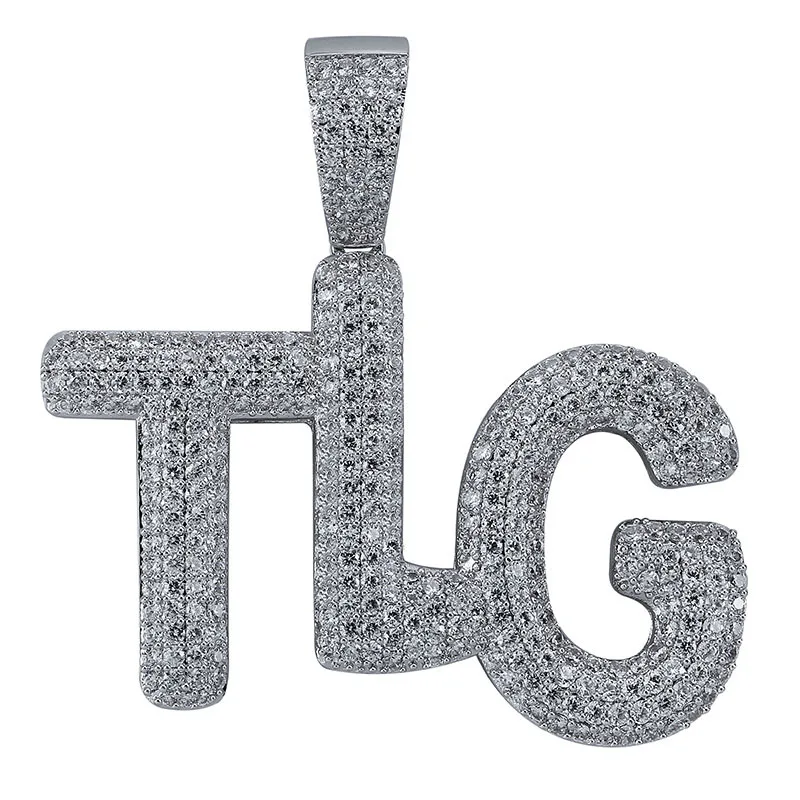 Hip Hop AAA CZ Zircon Paved Iced Out Bling TLG Letter Pendants Necklace for Men Rapper Jewelry Gold Silver Color