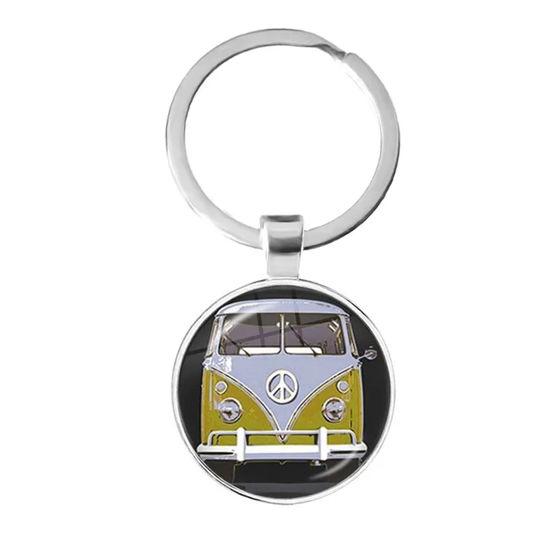 New Vintage Hippie Peace Sign Van Bus Keychain Fashion Men Women Purse Bag Car Pendant Key Chain Ring Holder Jewelry For Gift