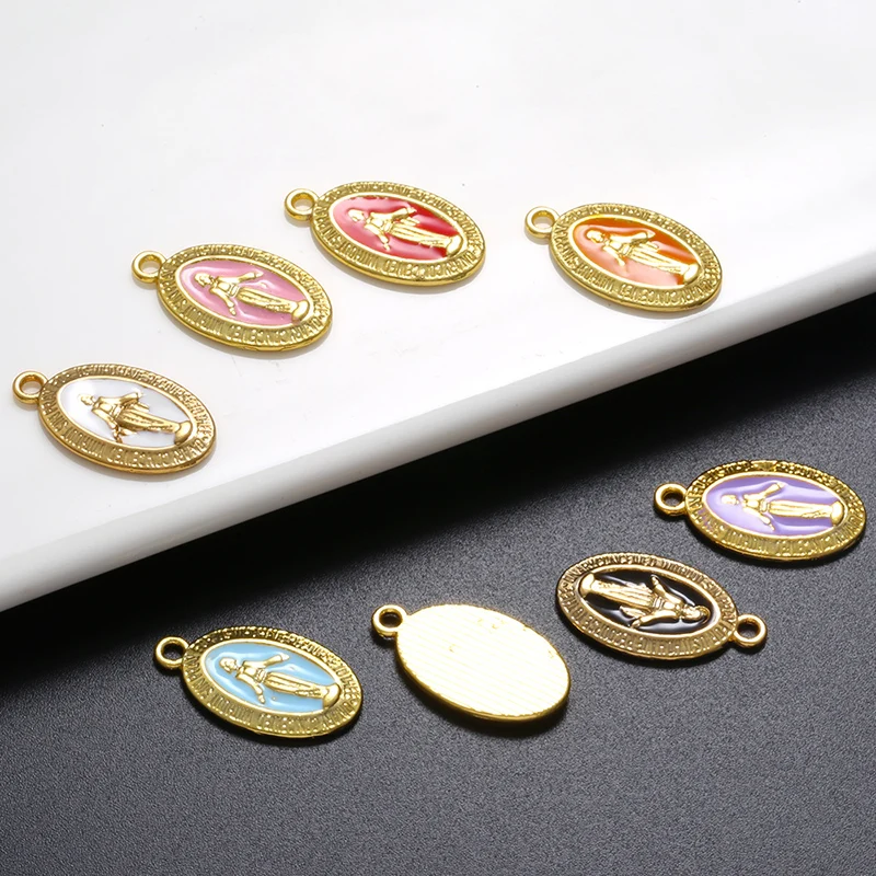 ZHUKOU Enamel Christian Virgin Mary Pendant Necklace charms for Women DIY Handmade Necklace Jewelry Accessories Wholesale VD1125