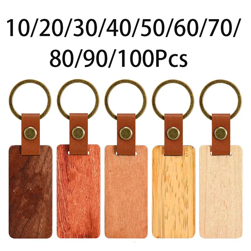 10-100Pcs Wooden PU Keyhole Simple Craft Wood Keychains Sturdy and Durable with Unique Design