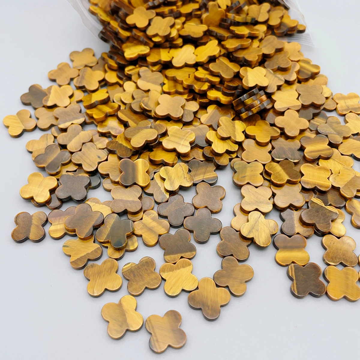 

50 штук натуральных браслетов, сережек и других аксессуаров в форме желтого четырехлистного клевера «Тигровый глаз»