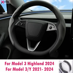 2PCS Suede Steering Wheel Cover For Tesla Model 3 Highland 2024 Model Y 3 Nonslip Car Wheel Protector Decoration Accessories