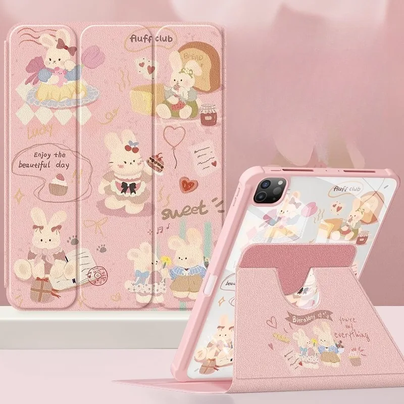 

Cute Rabbit For ipad Case Funda iPad A16 11in Pro 3 4 5 6 M4 Mini 6 7 Tablet Cover Air 3 4 5 M2 M3 10th 11th Gen Protective Case