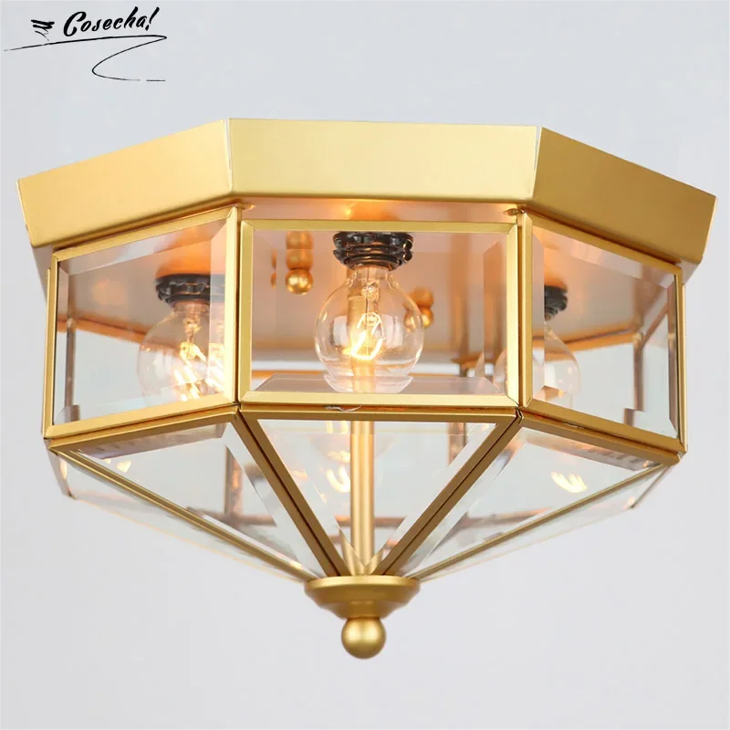 

4 Light Industrial Flush Mount Ceiling Light Fixtures Beveled Glass Close to Ceiling Fixtures for Stairway, Hall, Closet