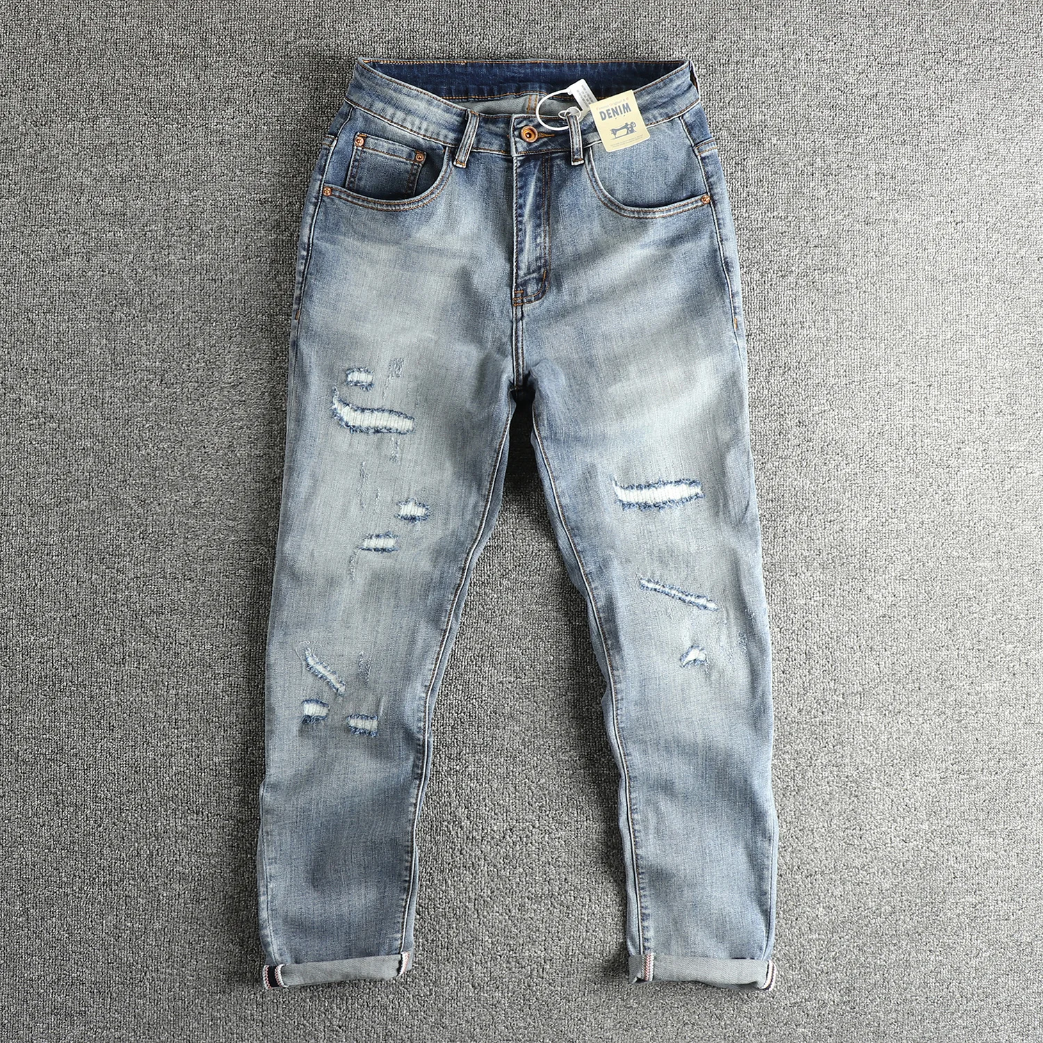 

Модные мужские узкие брюки в стиле ретро для стирки в воде и старых игольчатых швейных джинсов