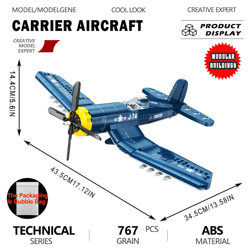 

F4U Pirate Fighter Military Aircraft Model Building Blocks Collectible Assembly Sets Bricks Classic Toys Christmas Gift For Kids