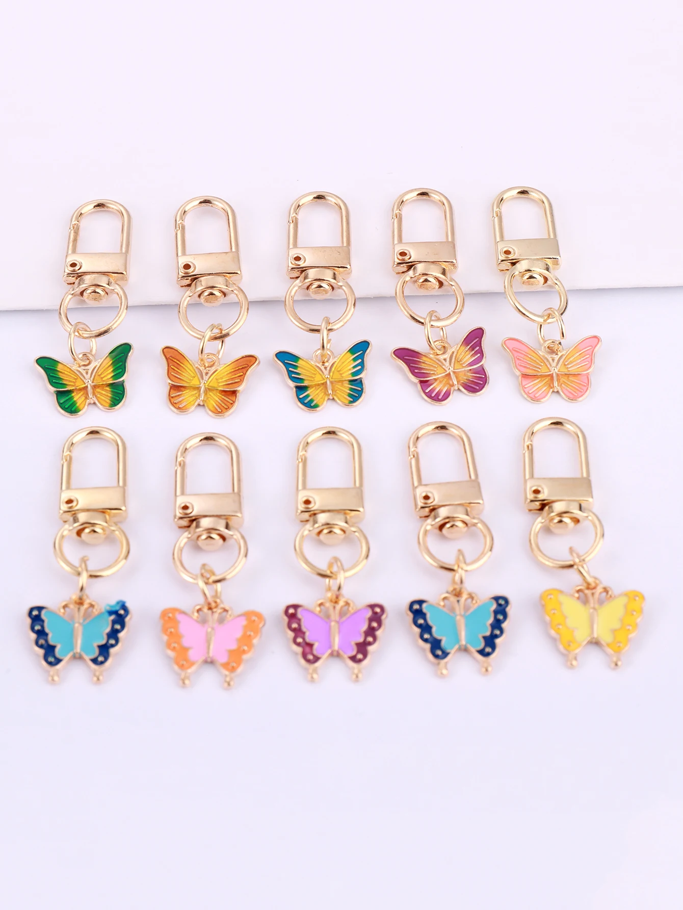 10 Pcs Cartoon Boho Metal Keychains Alloy Dripping Oil Butterfly Key Ring Decoration Bag Pendant Girls Boys Party Supplies