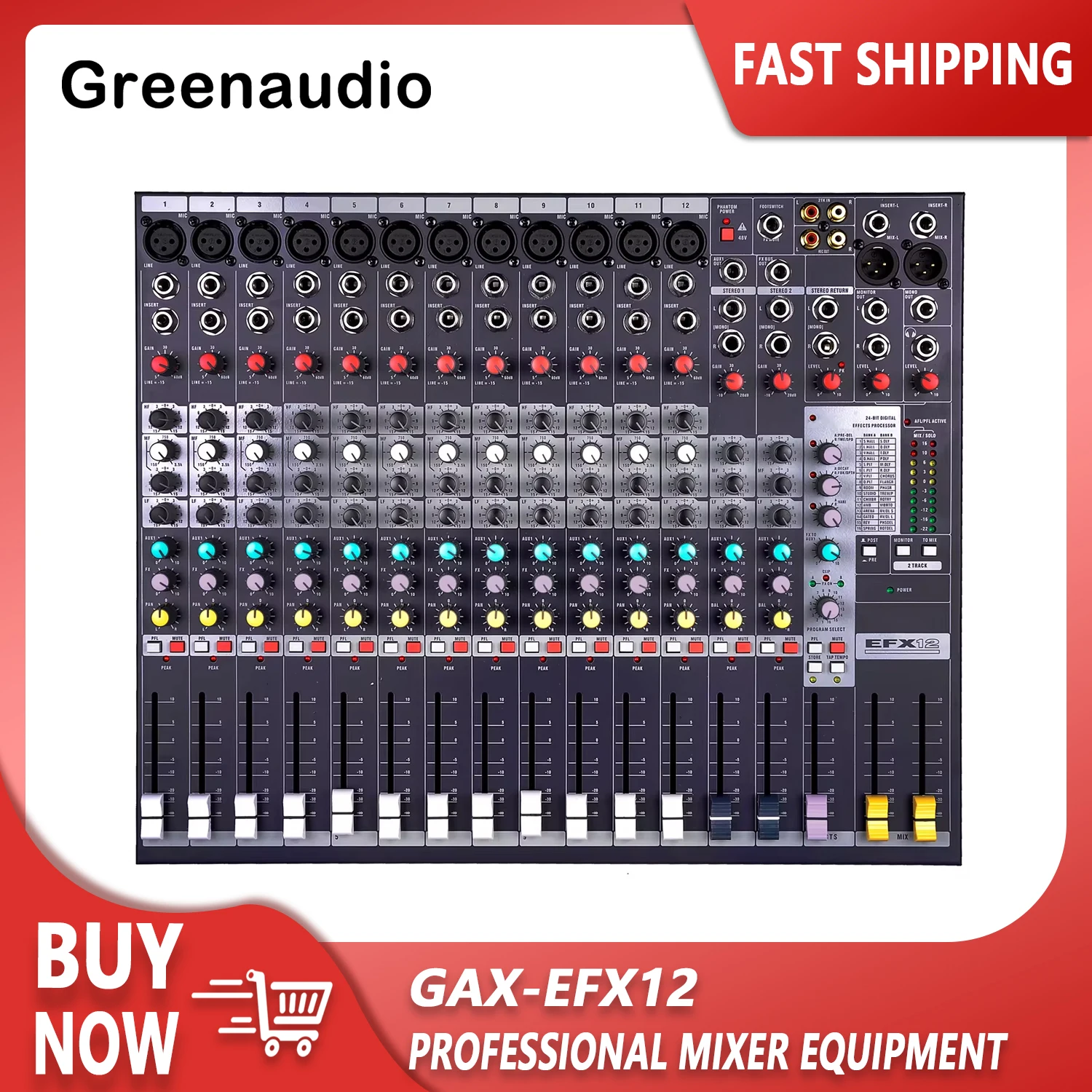 GAX-EFX12 Professional 12 Channel Audio Interface Sound Board Mixing Console 32-Bit DSP DJ  Audio Mixer