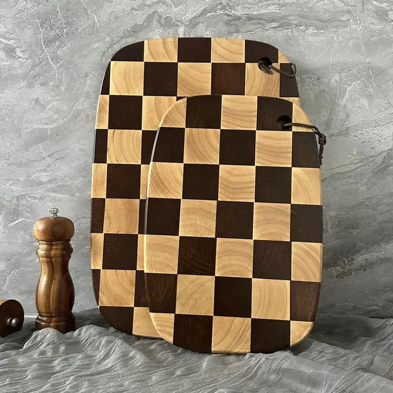 Mahogany/rubber wood cutting board, kitchen double-sided checkerboard solid wood chopping board