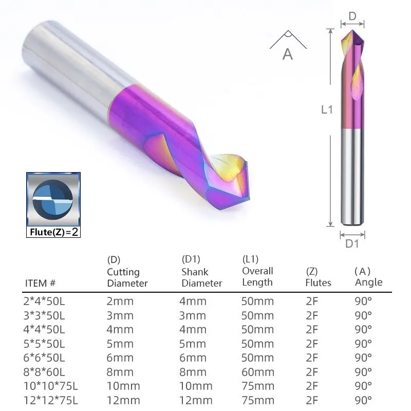 XCAN Chamfer Mill Two Flute 90 Degrees Carbide Spot Drill Bit Spiral Flute Super Coated Chamfering Cutter Drilling Tools 2-12mm