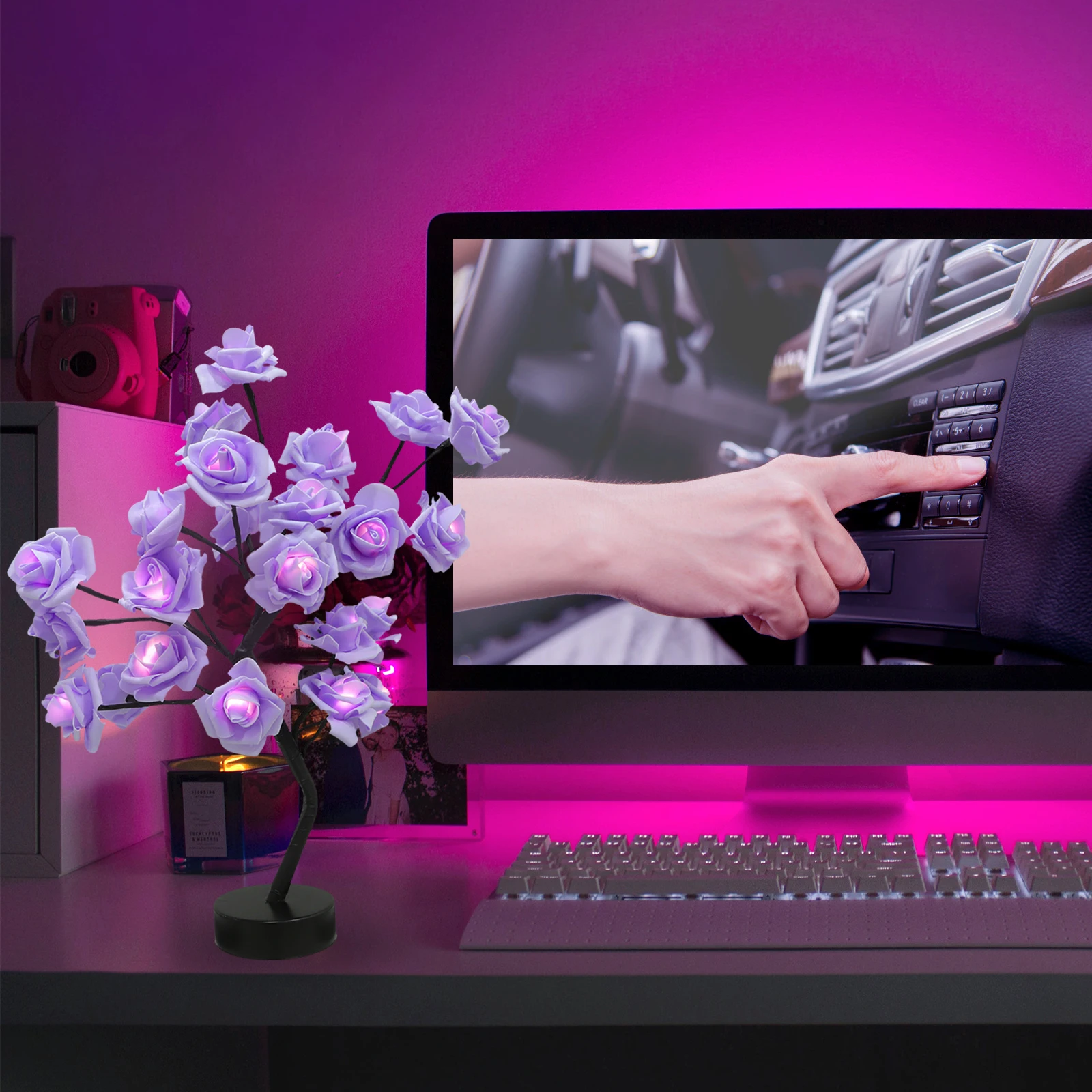 

Led Rose Desktop Home Decorative Ornament Bedroom Simulated Flower Decor Party Table Tree Lamp Light Tree