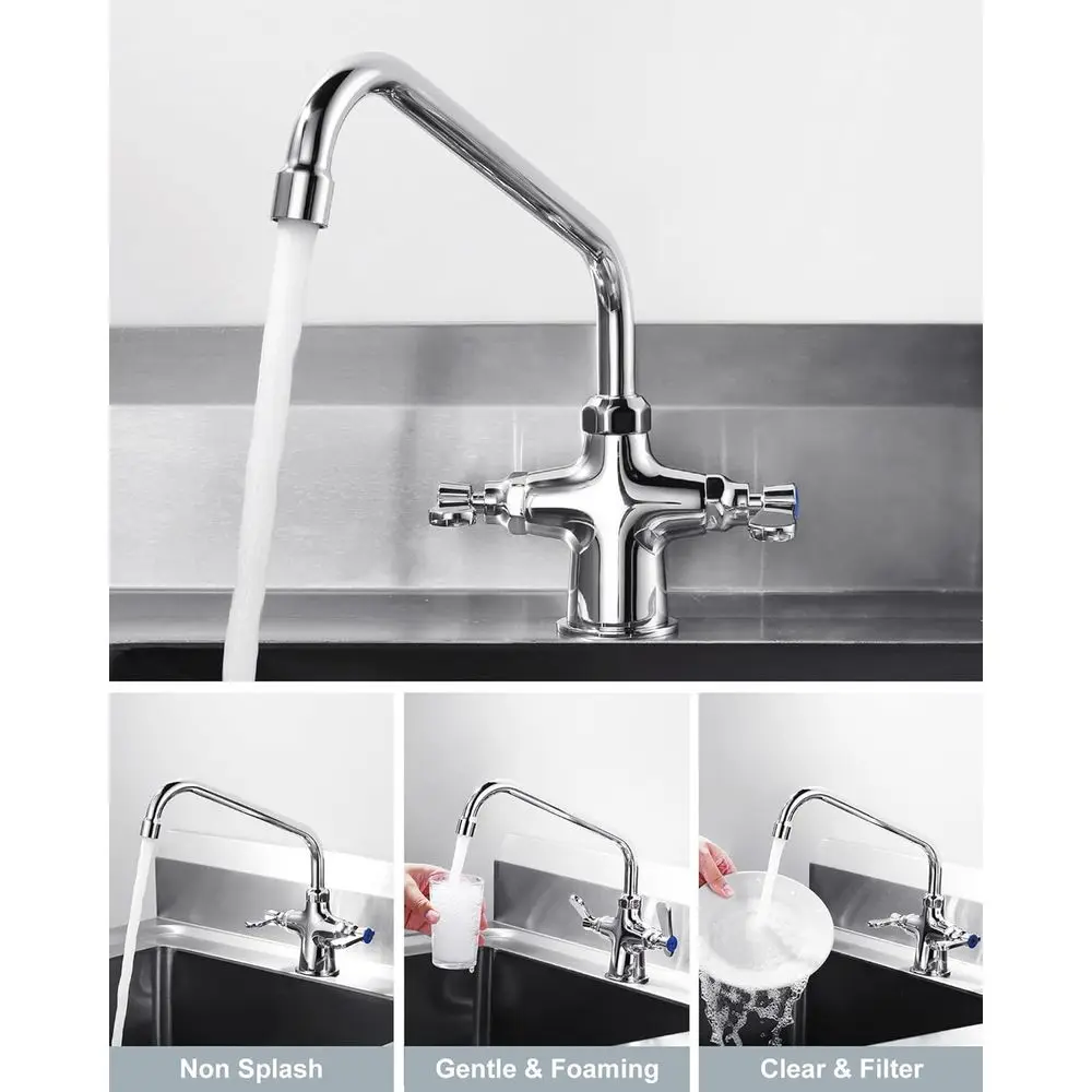 10 スイングスパウトデッキマウントデュアルハンドルキッチン蛇口、モダンな商用グレード、クロム仕上げ、真鍮製、供給付き