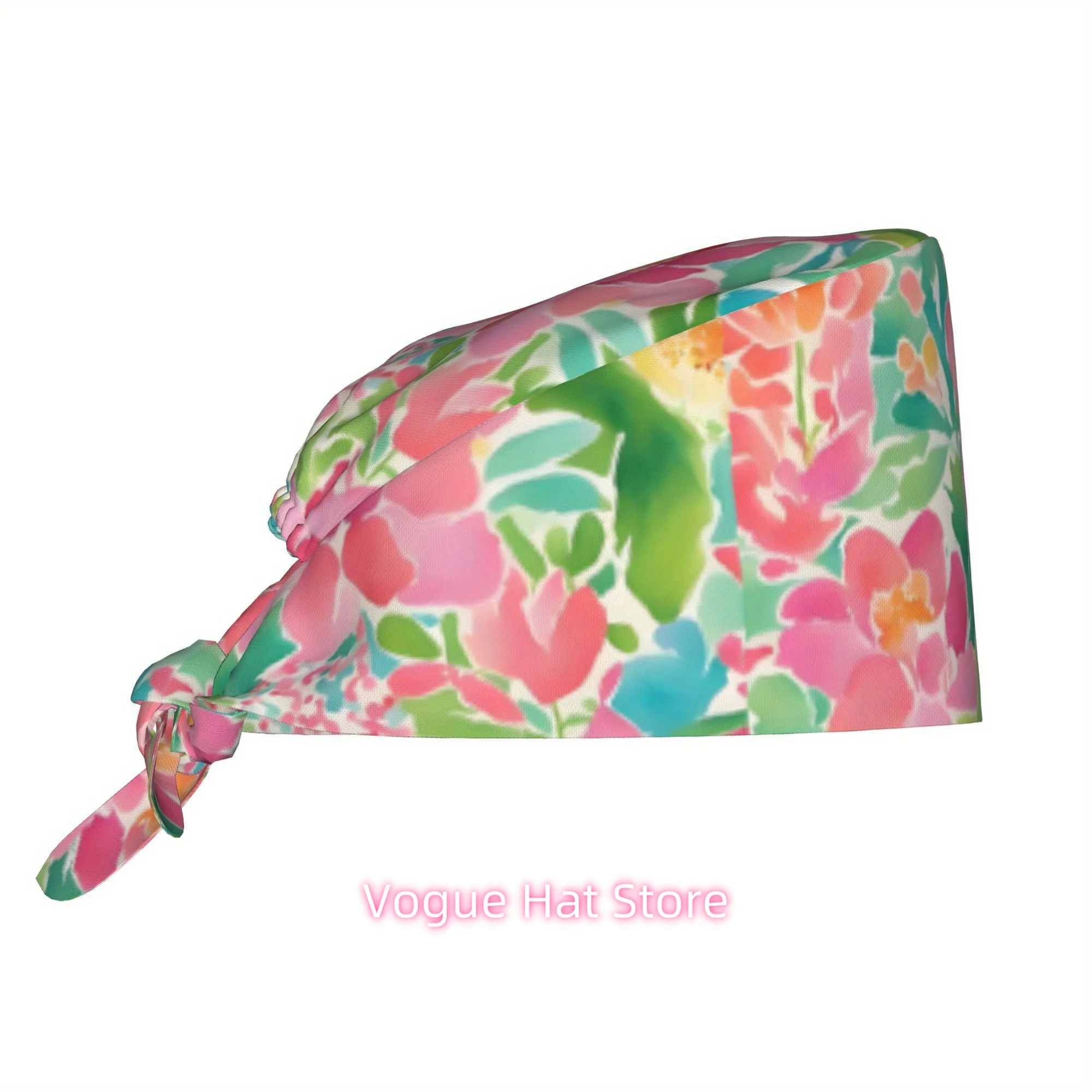 Unisex Watercolor Work Cap - Adjustable Lightweight & Chef Hat with Lace Closure, Color-Coded for Nurses Uniforms, Hygienic for