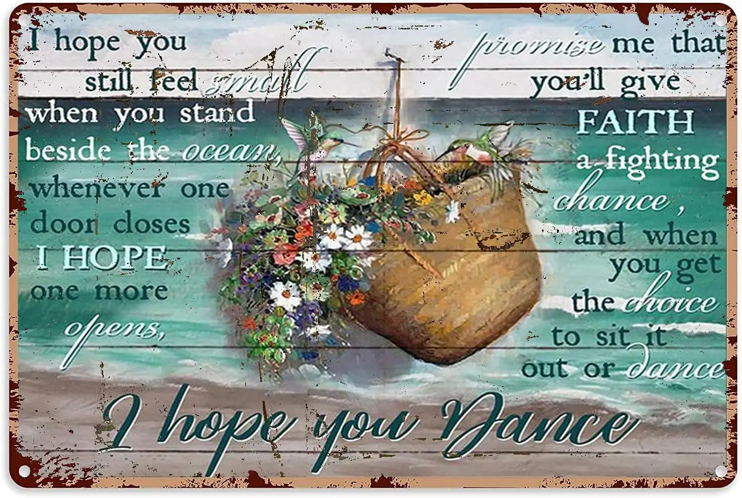 Vintage Metal Wall Decor Dance Decor for Girls Hummingbird I Hope You Dance Tin Sign Decoration Vintage Chic Metal Poster W sign