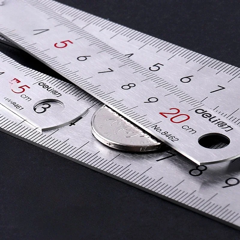 New Metal Straight Ruler Deli Stainless Steel 15cm 20cm 30cm Measuring Tool for Drawing School Office Ruler Silver Precision