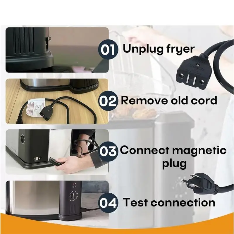 F92F Multifunctional Power Cord Replacement Power Cable Perfect for MB20012420 Electric Deep Fryers 1500W