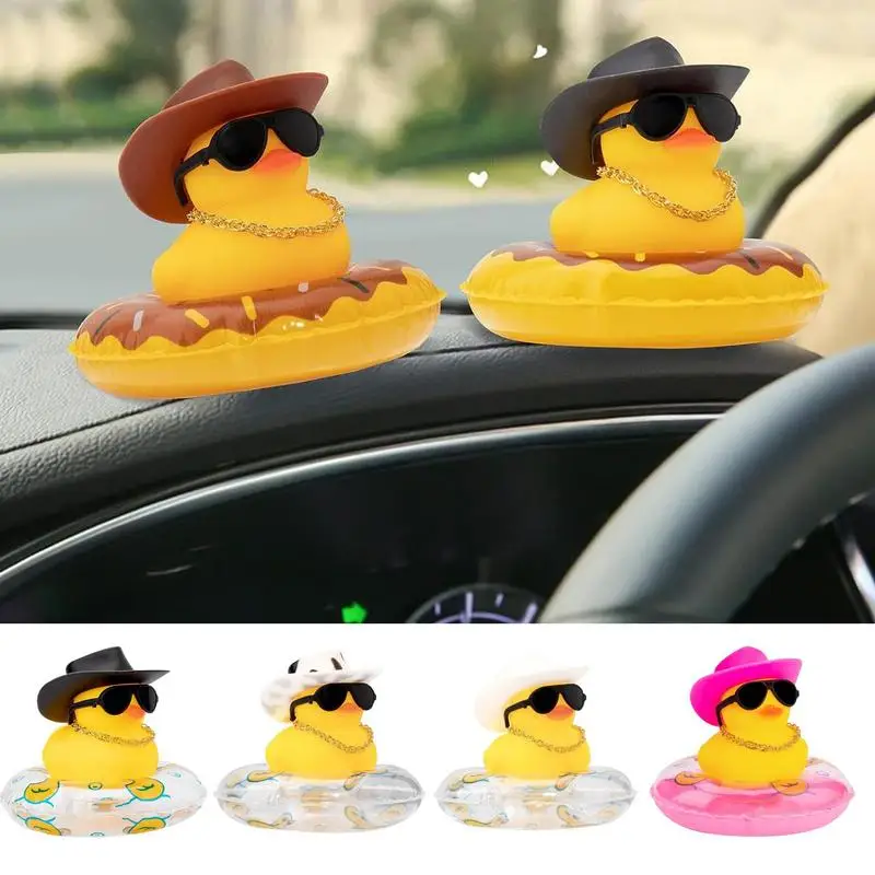 cute Cowboy Rubber Duck Squeaky Duck Yellow Rubber Duck Bath Party Toy Duckies Car Rubber Dashboard Decoration Baby Bath Toys