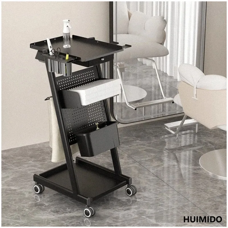 Professional Barber Rolling Cart Multi-layer Salon Storage Rack Mobile Hair Dyeing Station Durable Styling Cabinet for Beauty