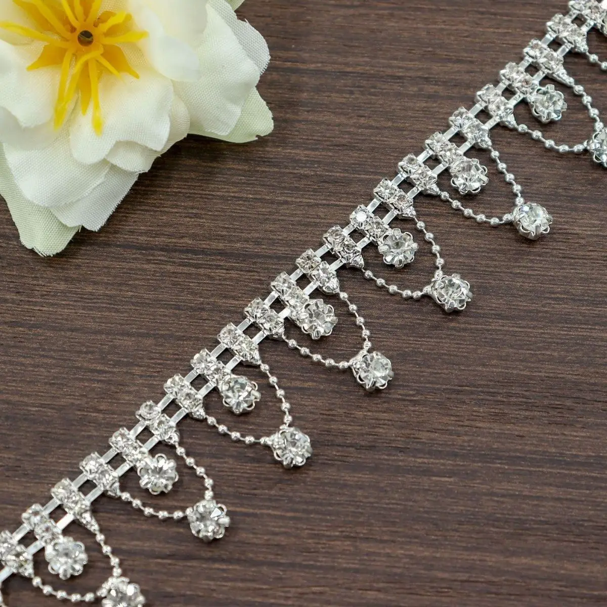 تاج قلادة حجر الراين هامش سلسلة DIY إعداد مخلب لحجاب الزفاف خوذة الأحذية الديكور التبعي