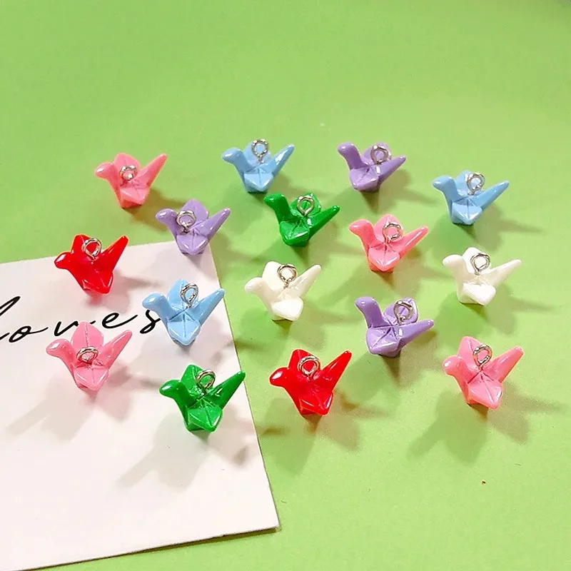 10/12pcs Wishing Thousand Paper Cranes Mini Resin Charms For Earring Jewelry Accessory DIY Cute Bracelet Charm Decoration