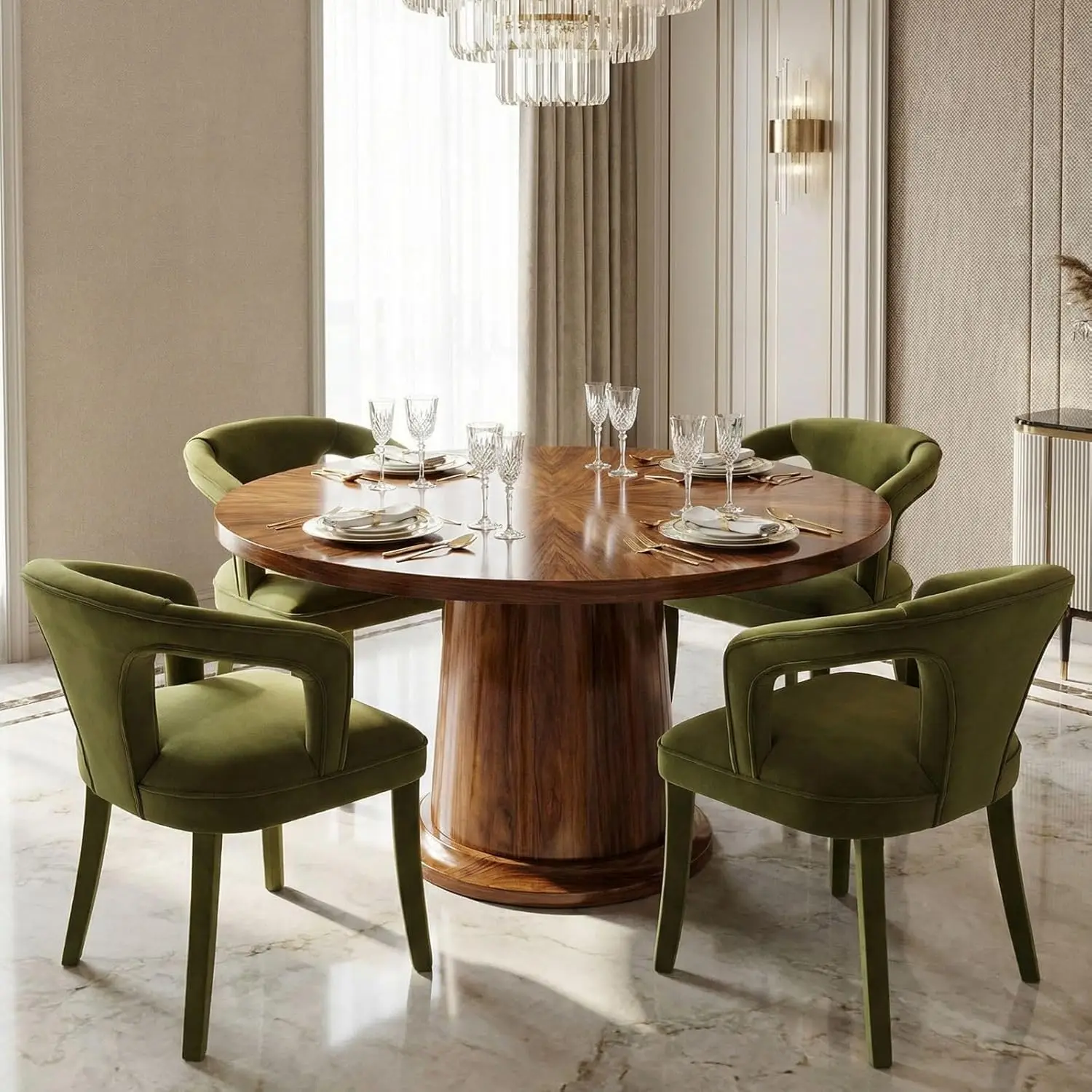 

#Olive-Green Velvet Dining Chairs Set of 4, Modern Upholstered Solid Wood Kitchen Chairs for Dining Room/Living, Customized