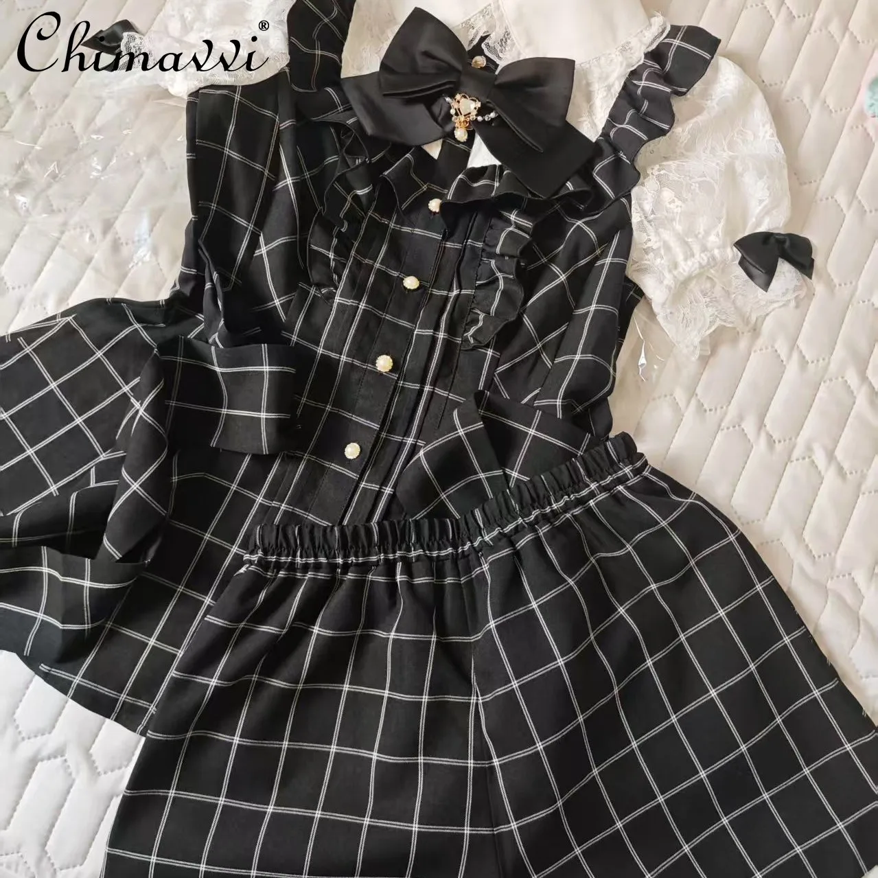 اليابانية Sc مجموعة 2025 صيف جديد الحلو الدانتيل كم فستان نحيل بلوزات وسراويل 2 قطعة مجموعة الألغام سلسلة إنتاج لوليتا وتتسابق #4