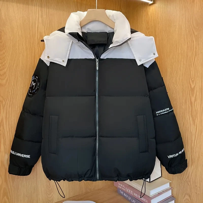 New Winter Down Cotton Jackets For Women Loose Streetwear Fashion Contrast Hooded Warm Parkas Pocket Tooling Jacket Coats