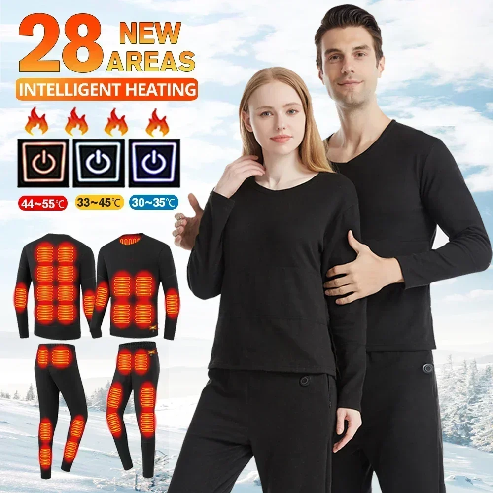 Winter Thermal Jacket Heated Vest Men Heated Underwear Thermal Men's Ski Suit USB Electric Heating Clothing Fleece Long Johns