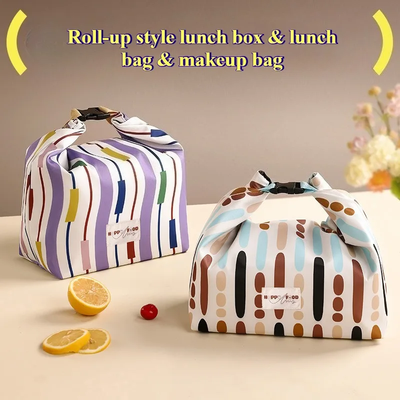 Roll Top Lunch Bag Women Insulated Lunch Box Bag Large Capacity Thermal Tote Bag for Girls Office Travel Daily Use Vintage Style