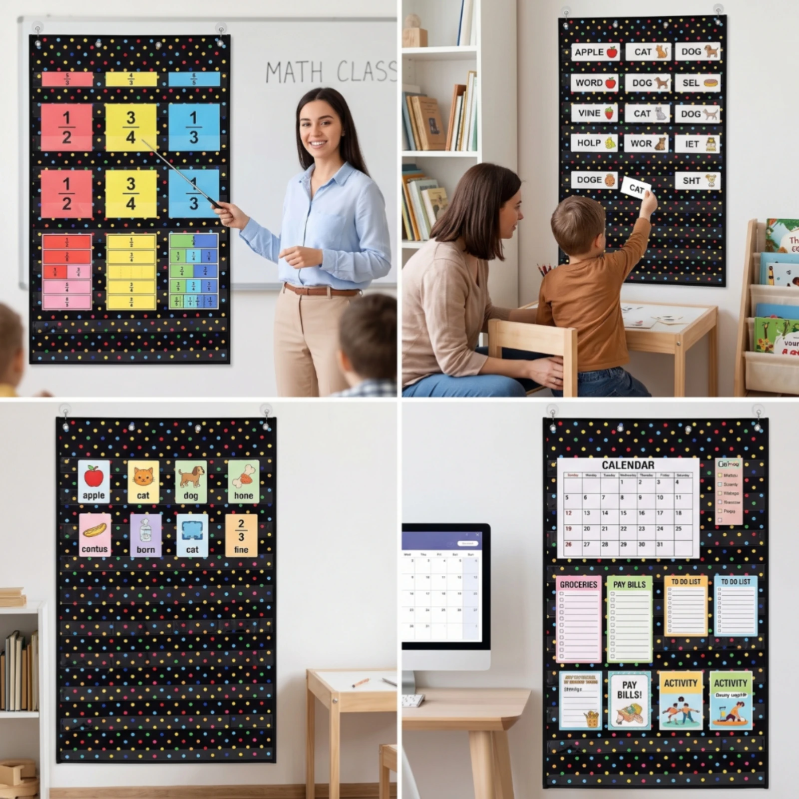 Hanging Pocket Chart Transparent Pocket Chart with Clear Pockets for Teachers, Homeschool, Playroom