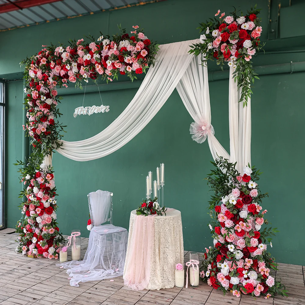 

Customized Pink Red Burgundy Greenery Artificial Rose Hydrangea Flower Arrangement Party Decorations Event Backdrop Props