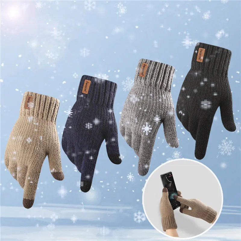 Men Knitted Gloves Winter Touchscreen High Quality Male Thicken Warm Wool Cashmere Solid Gloves Men Mitten Business Autumn