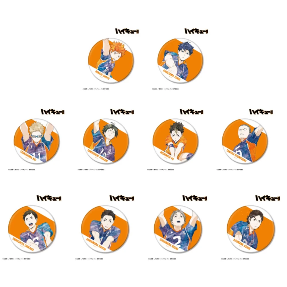 

58mm Anime Haikyuu karasuno Hinata Shoyo Tobio Kageyama Daichi Sawamura Cosplay COSTUME Badge Pin SPTE Tinplate Brooch﻿ Prop