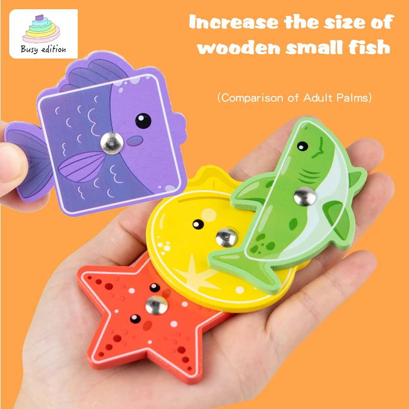 Jeu de Cognition Montessori pour enfants, jouet d'apprentissage, éducatif précoce, tri des formes de couleurs, jouets en bois pour enfants, jouet de pêche