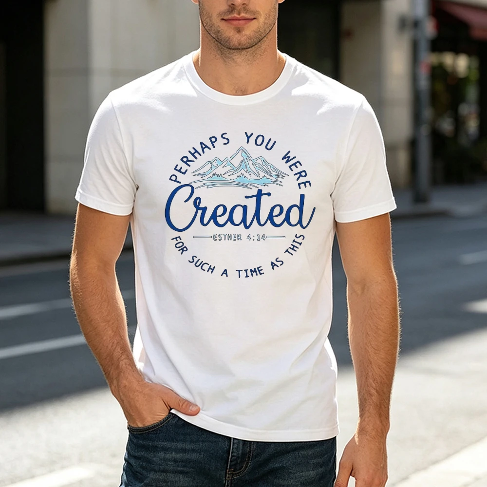 Perhaps You Were Created For Such A Time As This Text Men T Shirt Esther 4 16 Bible Verse With Mountain Line Art Tee