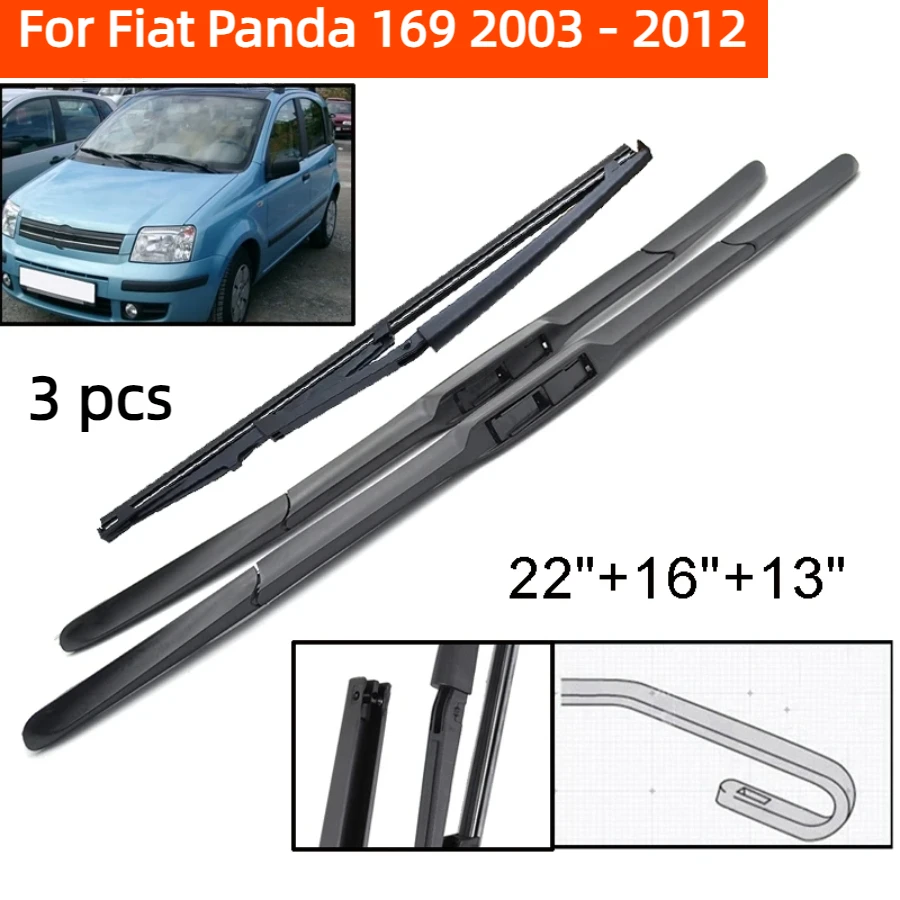 ZHANGU Wiper Front & Rear Wiper Blades Set For Fiat Panda 169 2003 - 2012 Windshield Windscreen Window Brushes 22