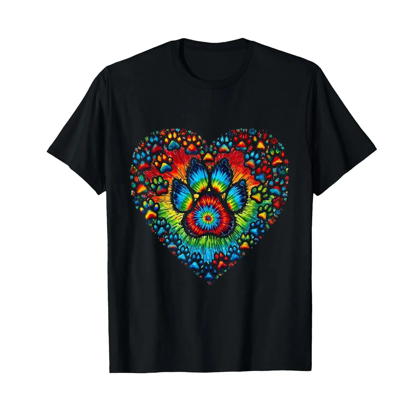 T-Shirt mit Herz-Pfotenabdruck, bunt, für Hundeliebhaber, Vintage-Stil, grafische Mode, lässig, atmungsaktiv, bequem, vielseitig