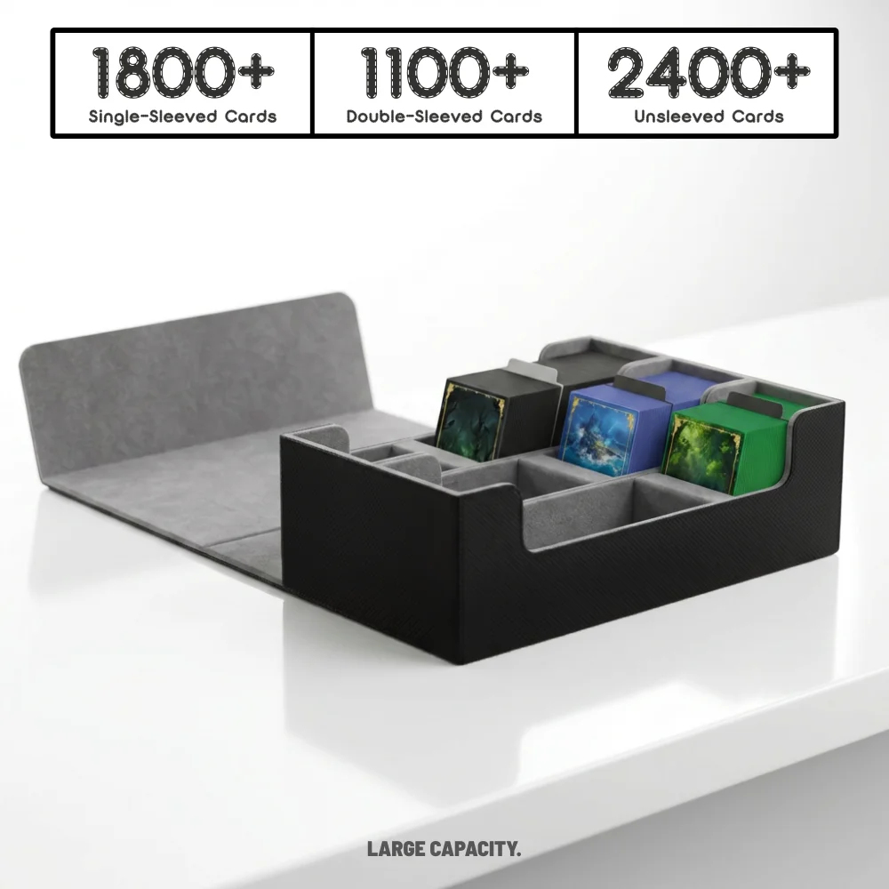 Card Storage Box,1800+ single decks,magnetic closure PU leather Deck box,for TCG Pokémon Trading cards K-pop Photocards organize