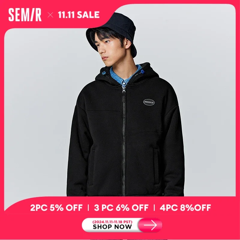 Semir Jacket Men Winter Simple Fashionable Hooded Plus Velvet Casual Daily Commuting Textured Knitted Jacket