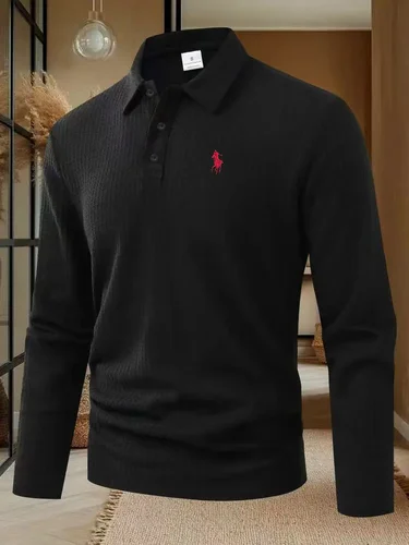 Imagen 2 del producto Camiseta polo bordada exquisita de marca de alta gama para hombre, camiseta de manga larga con solapa transpirable informal cómoda de otoño 2025