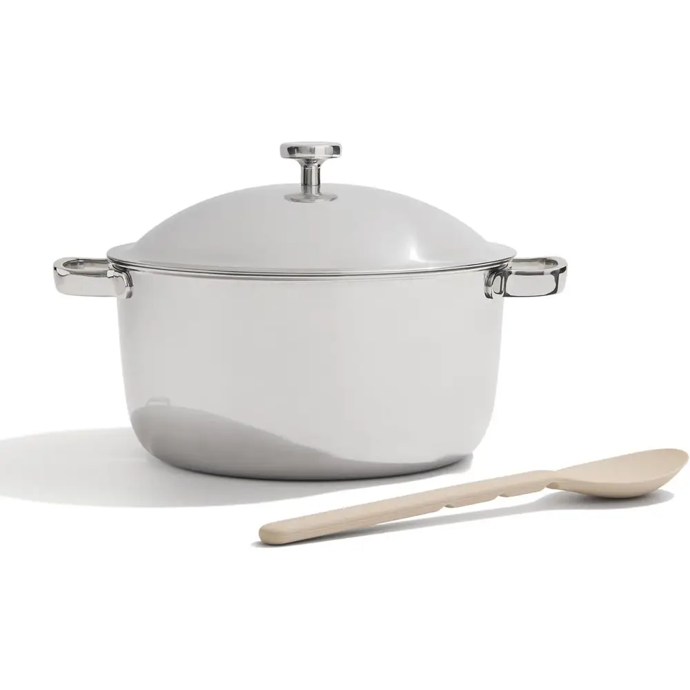

6.75 Qt Nonstick Stock Pot with Lid and Silicone Spoon, Fully Clad Tri-Ply Stainless Steel, Induction and Oven Safe up to 1000°F