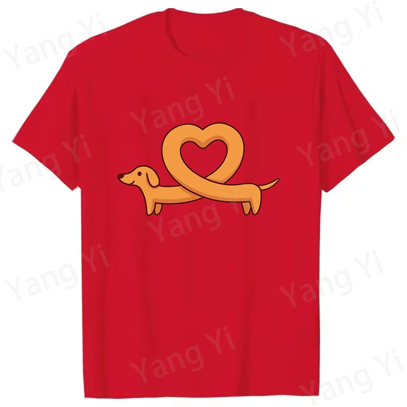 Neue Trendige Niedliche Dackel-Bedruckte T-Shirts für Damen und Herren Unisex Lässig Locker Sitzend Rundhals Kreativ Personalisiert Unisex Liebes-T-Shirt – Detail 4