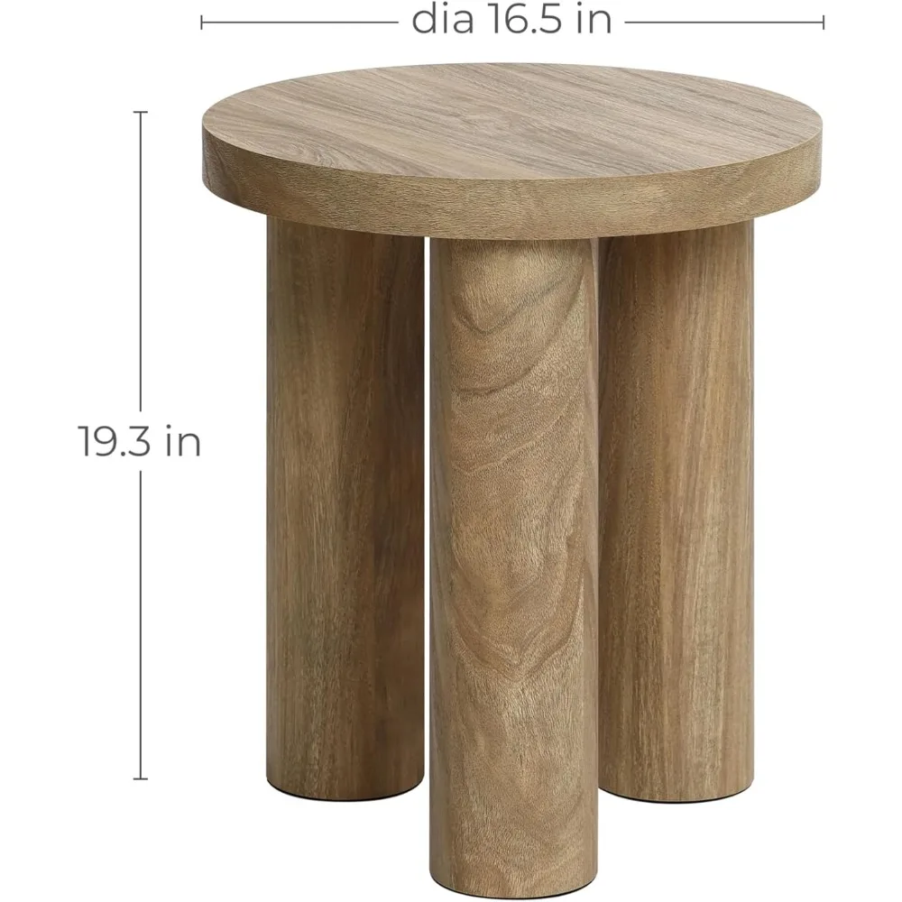 Round Side Table, 19 Tall End Table with 3 Pillar Legs, Modern Farmhouse Dark Oak Finish Wooden Couch Side Tables, Acc
