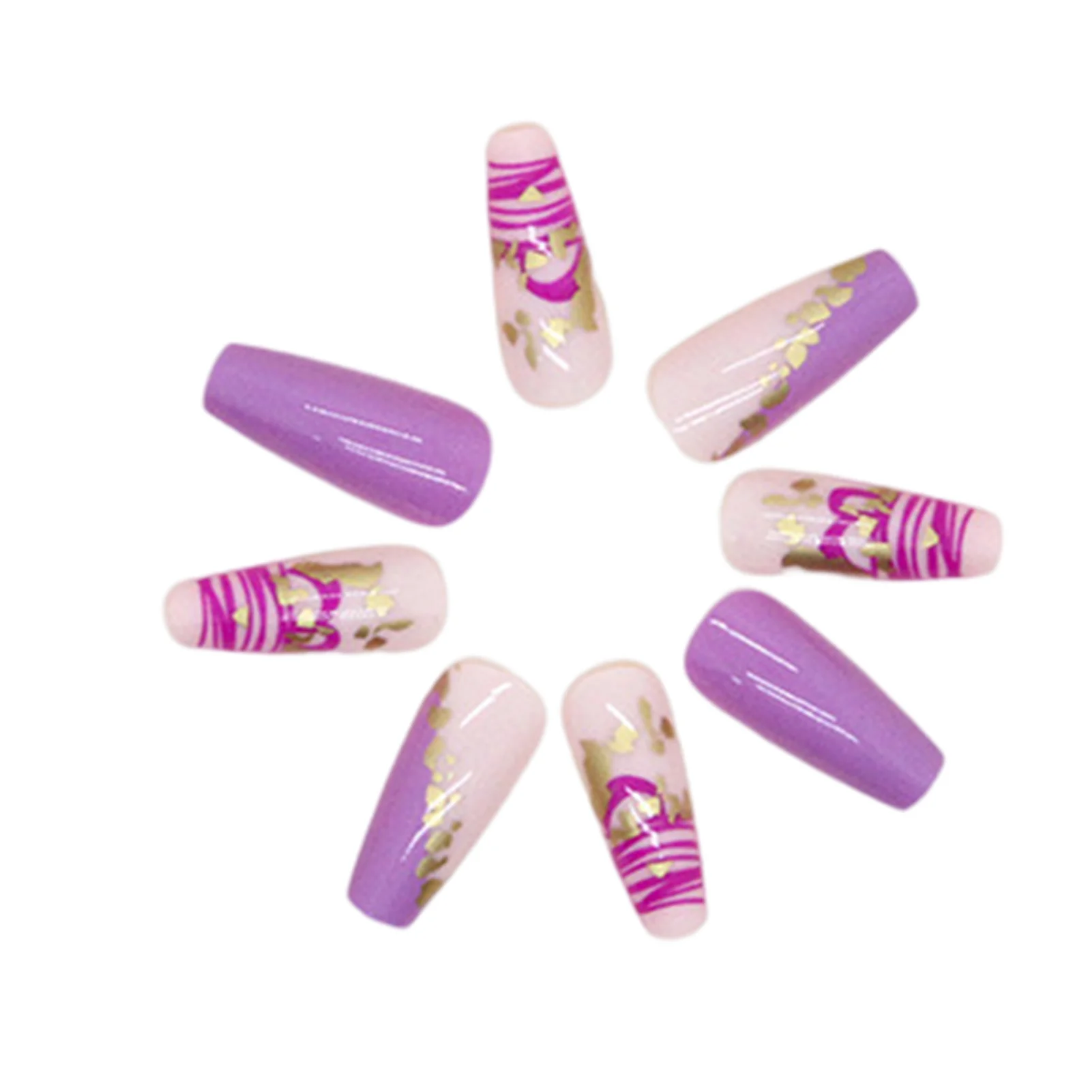 Glossy Purple Square Fake Nails Easy to Apply & Remove Reusable Nails for Fingernail DIY at Home