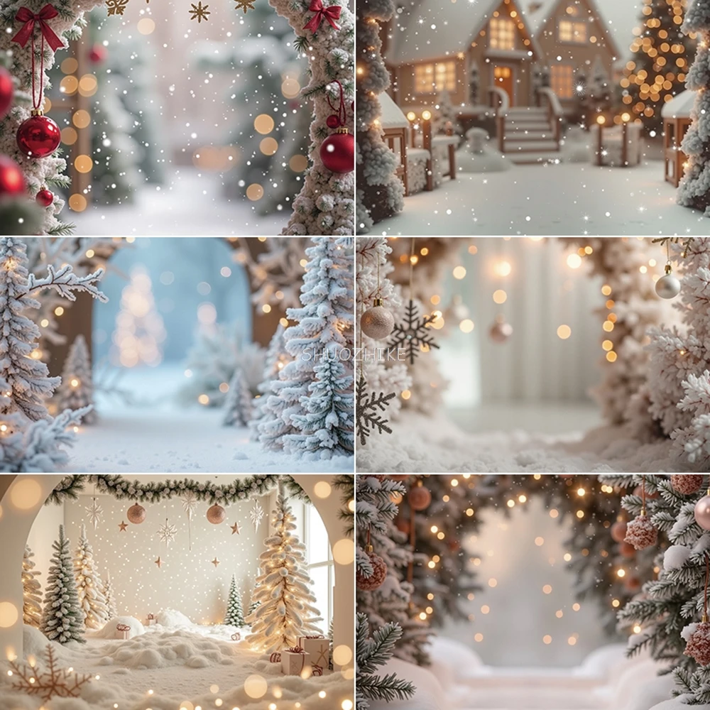 

Snow Globe Christmas Backgrounds Winter Field Snowflake Pine Gifts Photozone Backdrops Children's Photo Studio Supplies