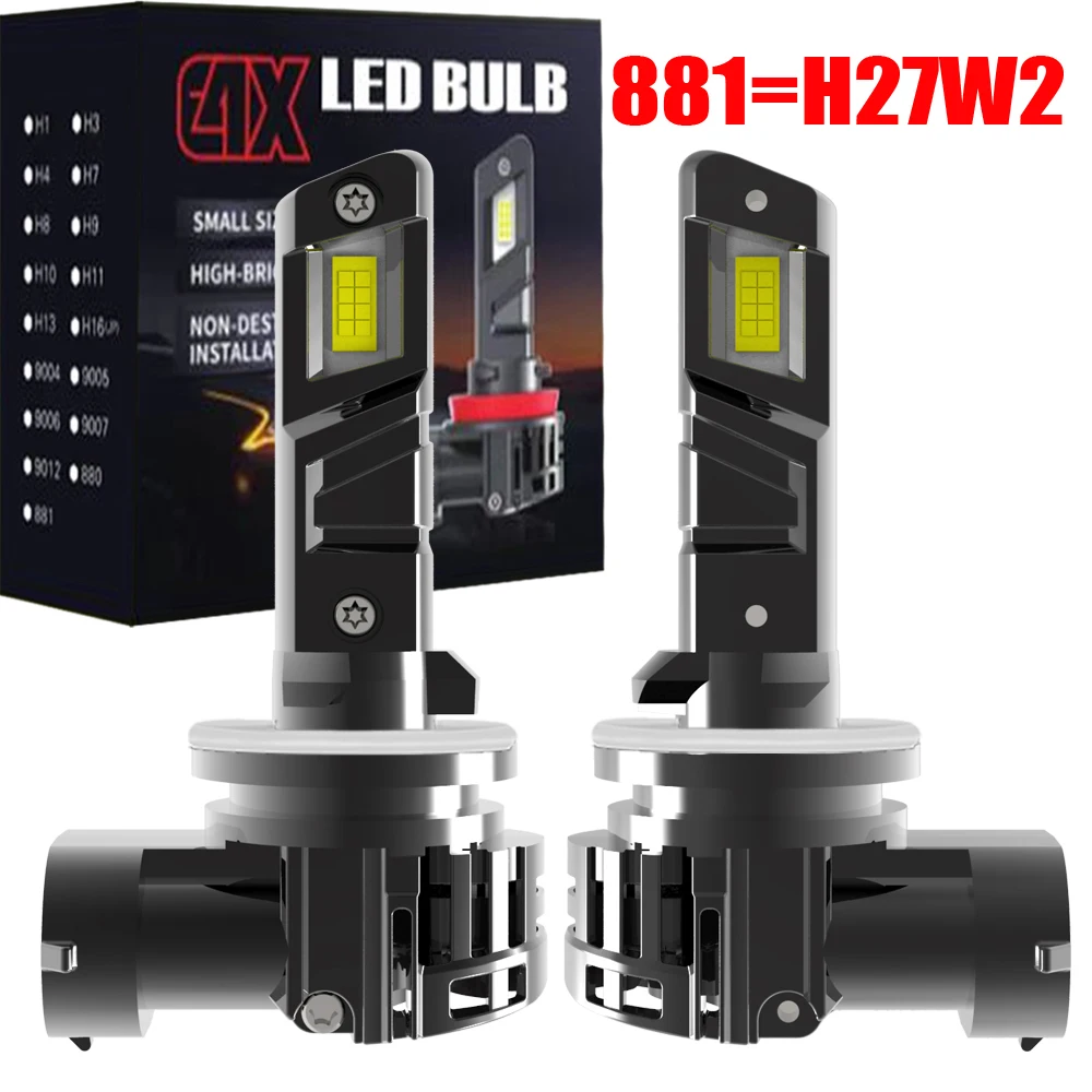 2pcs High Power H27 881 H27W2 LED Fog Lamp Bulbs Super Bright Powerful No Adapter Required Car Turbo Diode White Moto Headlight