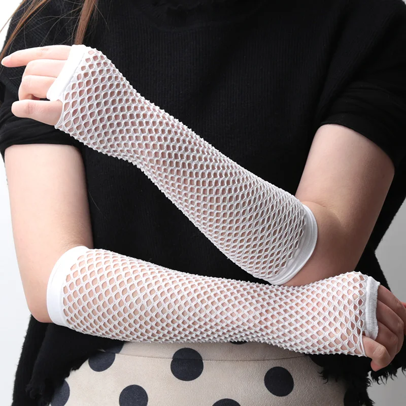 1Pair Women Black Gothic Fishnet Fingerless Long Gloves Leg Arm Cuff Party Wear Fancy Dress for Womens Sexy Beautiful Arm Warmer