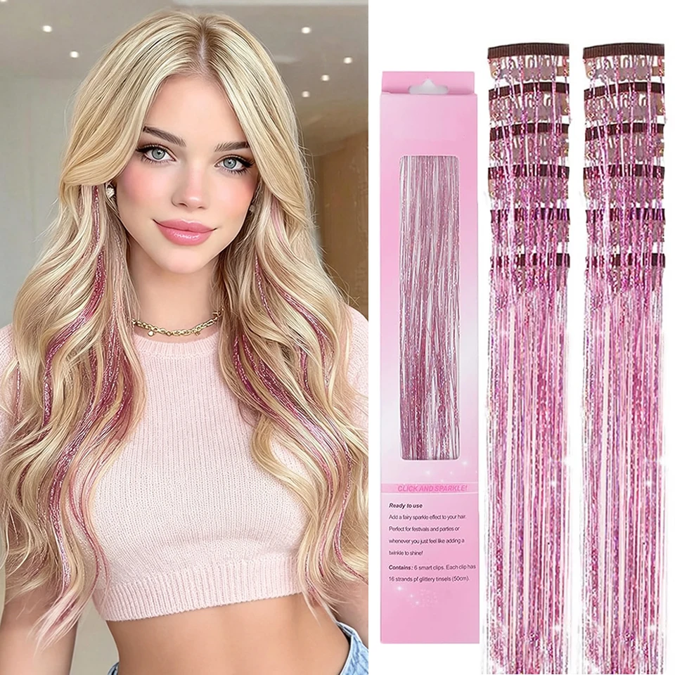 Hair Tinsel Pack Of 12 Pcs Colorful Glitter Hair Accessories Clip In Hair Tinsel Extensions Synthetic Hair Accessories
